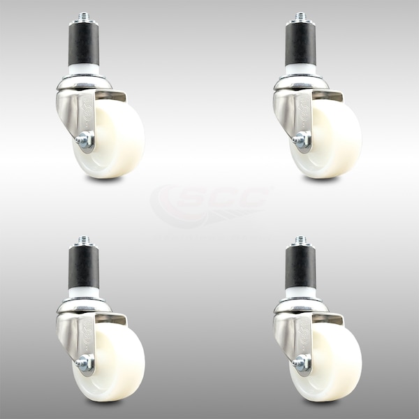 3 Inch 316SS Nylon Wheel Swivel 1-5/8 Inch Expanding Stem Caster Set SCC